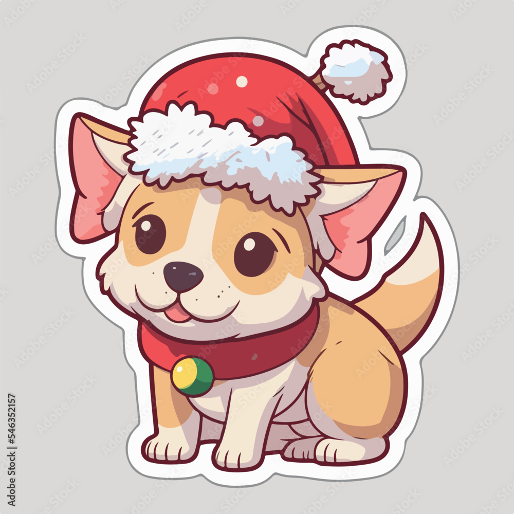 Christmas dog sticker, xmas puppy stickers collection. Winter holidays Christmas dog sticker, xmas puppy stickers collection. Winter holidays