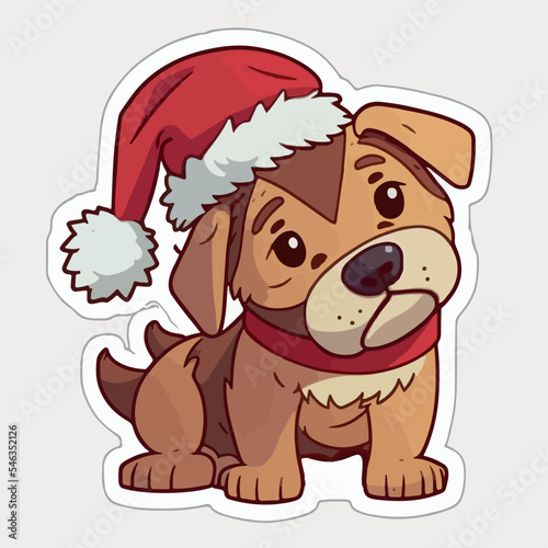 Christmas dog sticker  xmas puppy stickers decoration. Winter holidays