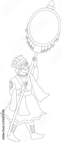 The bride is taken for the marriage ceremony, in 'Doli' or carrier. drawn in Indian folk art, Rajasthan style. for textile printing, logo, wallpaper	