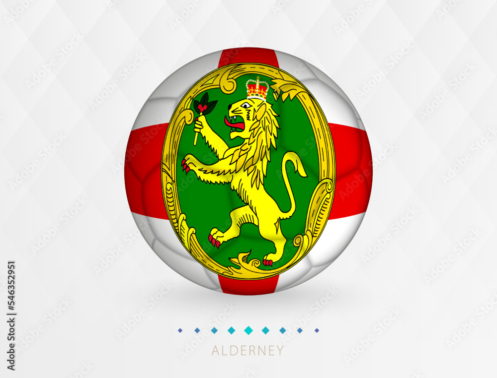 Obraz premium Football ball with Alderney flag pattern, soccer ball with flag of Alderney national team.