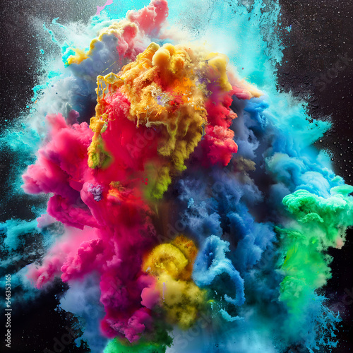 Underwater explosion of colors. Colored powder and smoke. ink bomb. 