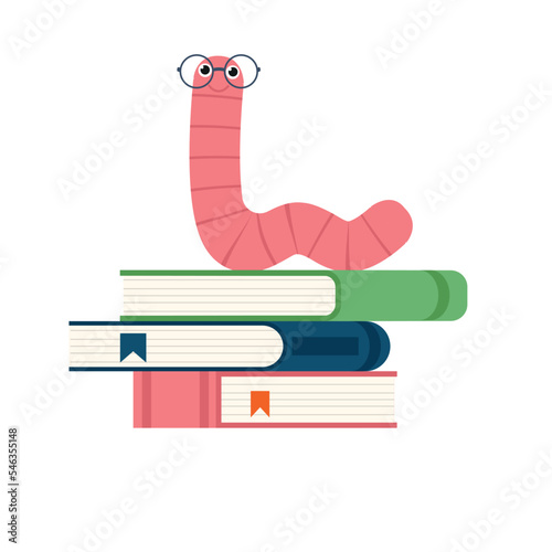 A cute caterpillar bookworm worm cute cartoon character education mascot wearing graduation hat and glasses reading a book