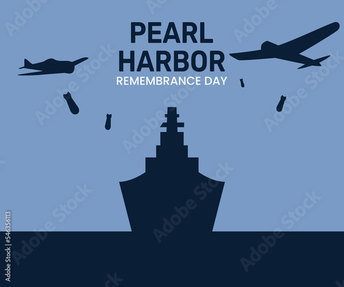 pearl harbor day poster with warship, fighter plane illustration