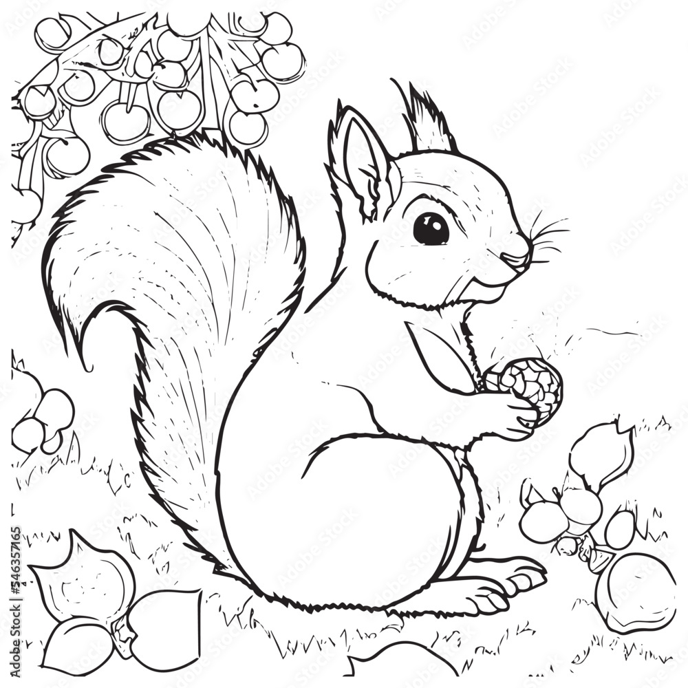 Squirrel outline vector illustration. Coloring book for children