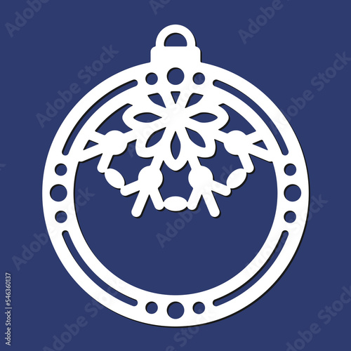 Laser cutting template of Christmas corner with snowflakes. Silhouette of openwork corner with lace ornament. Xmas tree decoration for wood cut out. Vector illustration on blue background.