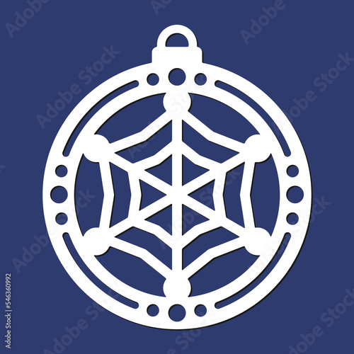 Laser cutting template of Christmas corner with snowflakes. Silhouette of openwork corner with lace ornament. Xmas tree decoration for wood cut out. Vector illustration on blue background.