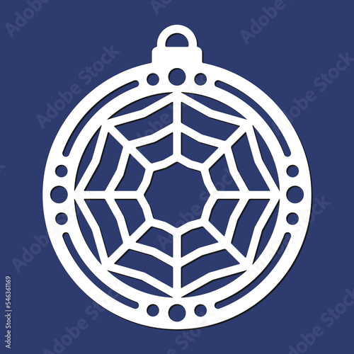 Laser cutting template of Christmas corner with snowflakes. Silhouette of openwork corner with lace ornament. Xmas tree decoration for wood cut out. Vector illustration on blue background.