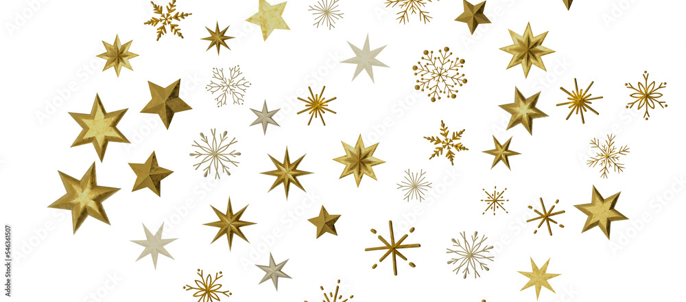 golden openwork shiny snowflakes, star, 3D rendering. golden openwork shiny snowflakes, star, 3D rendering.