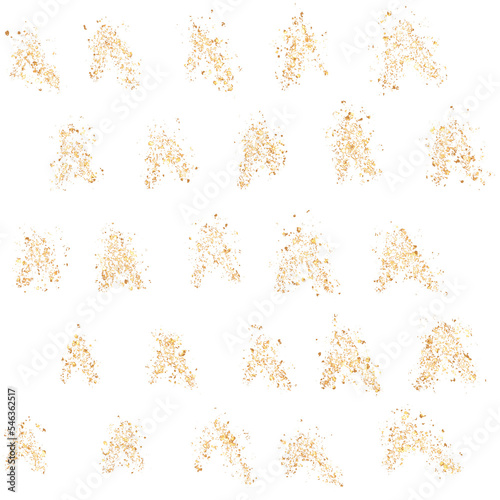 Gold glitter doodle abstract with transparent background