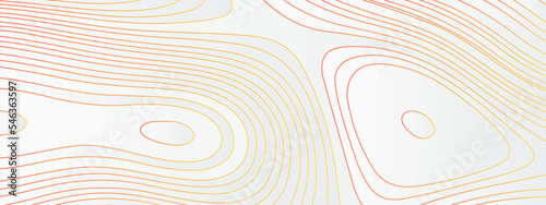 Orange and white wavy abstract topographic map contour, lines Pattern background. Topographic map and landscape terrain texture grid. Wavy banner and color geometric form. Vector illustration.