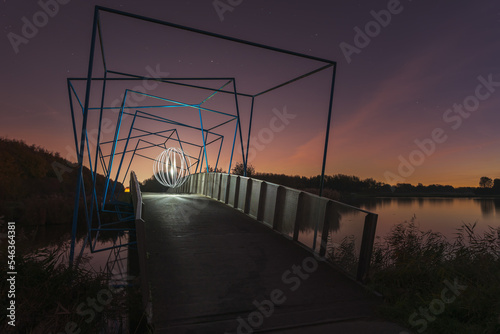 lightpainting on the blue bicycle bridge at Pijnacker-Nootdorp