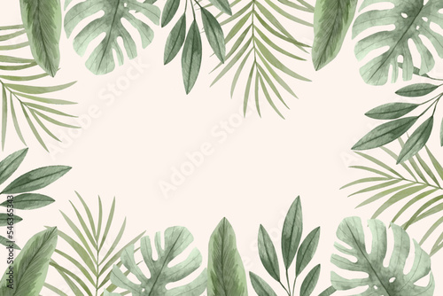Fototapeta watercolor tropical leaves background vector design illustration