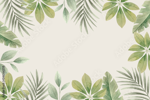 Fototapete watercolor tropical leaves background vector design illustration