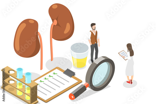 3D Isometric Flat  Conceptual Illustration of Kidney Checkup photo