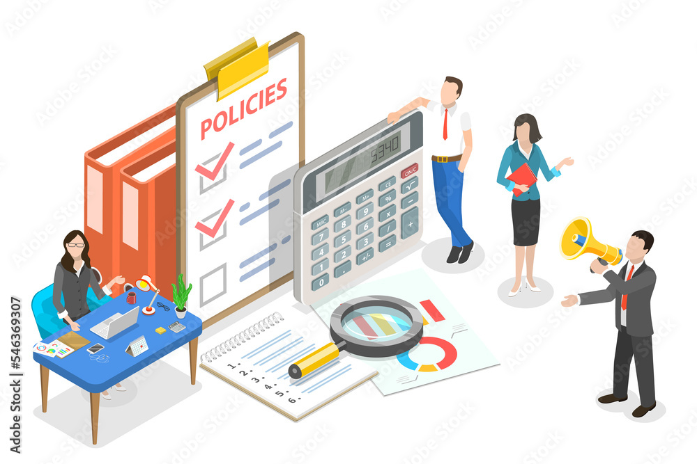 3D Isometric Flat  Conceptual Illustration of Regulatory Policy