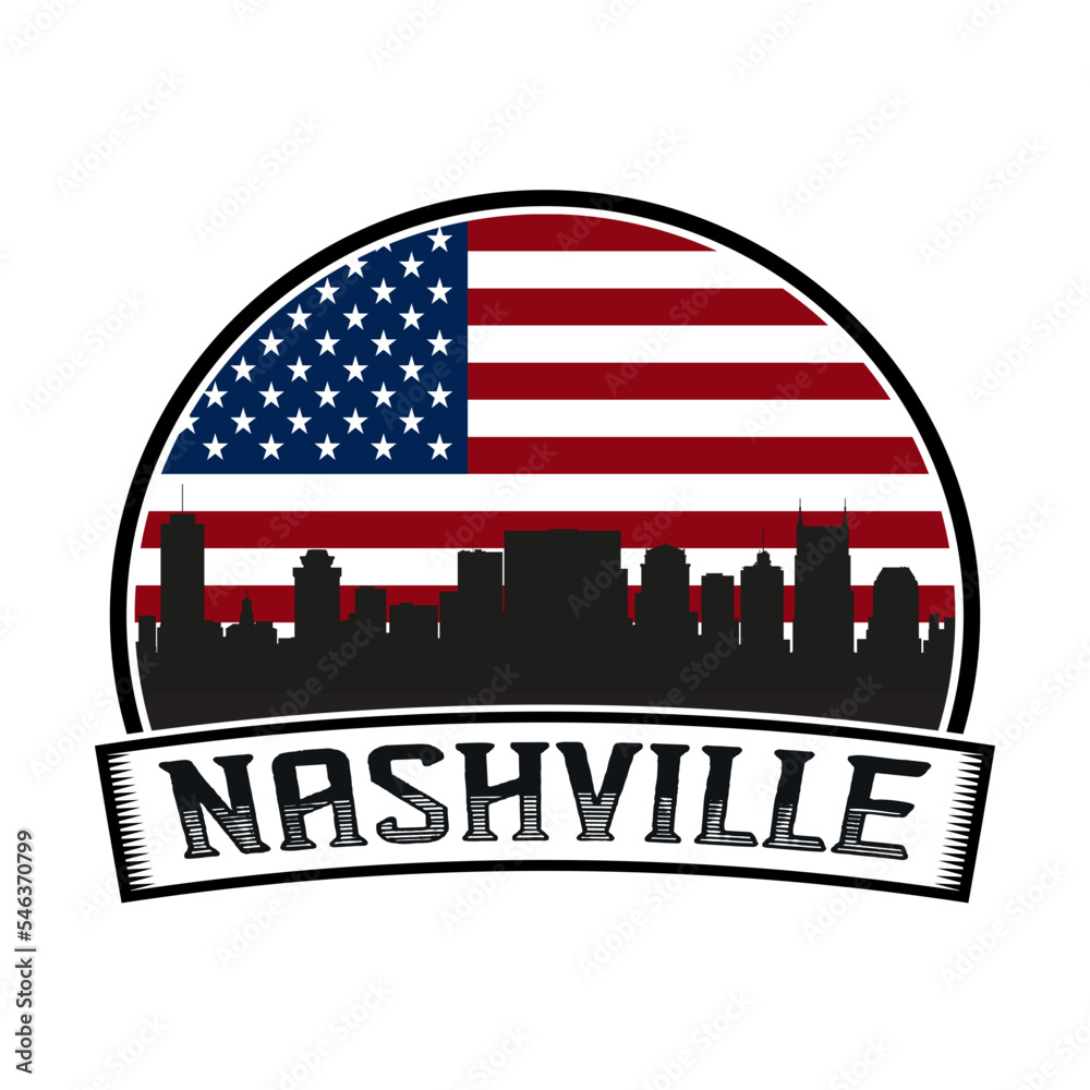 Nashville Tennessee USA Skyline Sunset Travel Souvenir Sticker Logo Badge Stamp Emblem Coat of