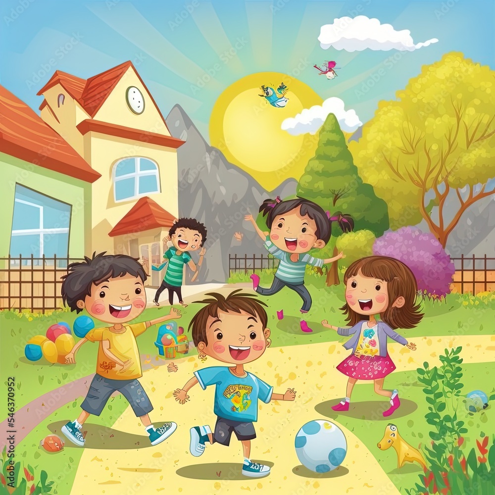 2r illustrated Illustration Of Funny Kids Playing Outside