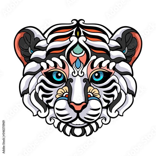 Colorful Tiger Head mandala arts isolated on white background