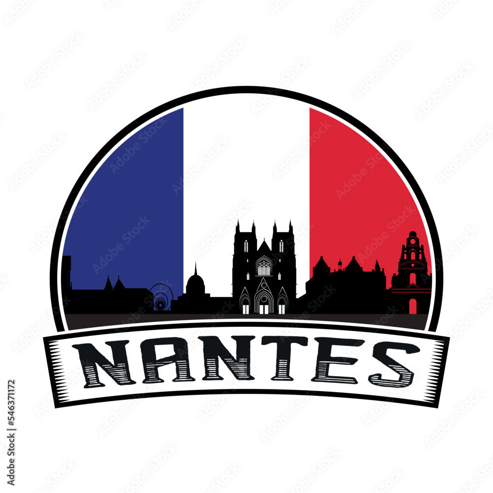 Nantes France Skyline Sunset Travel Souvenir Sticker Logo Badge Stamp Emblem Coat of Arms Vector Illustration SVG