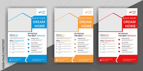 construction flyer A4 template, Construction Flyer Template, Flyer Design Set, Renovation Flyer Template, flyer, banner, leaflets decoration for printing.