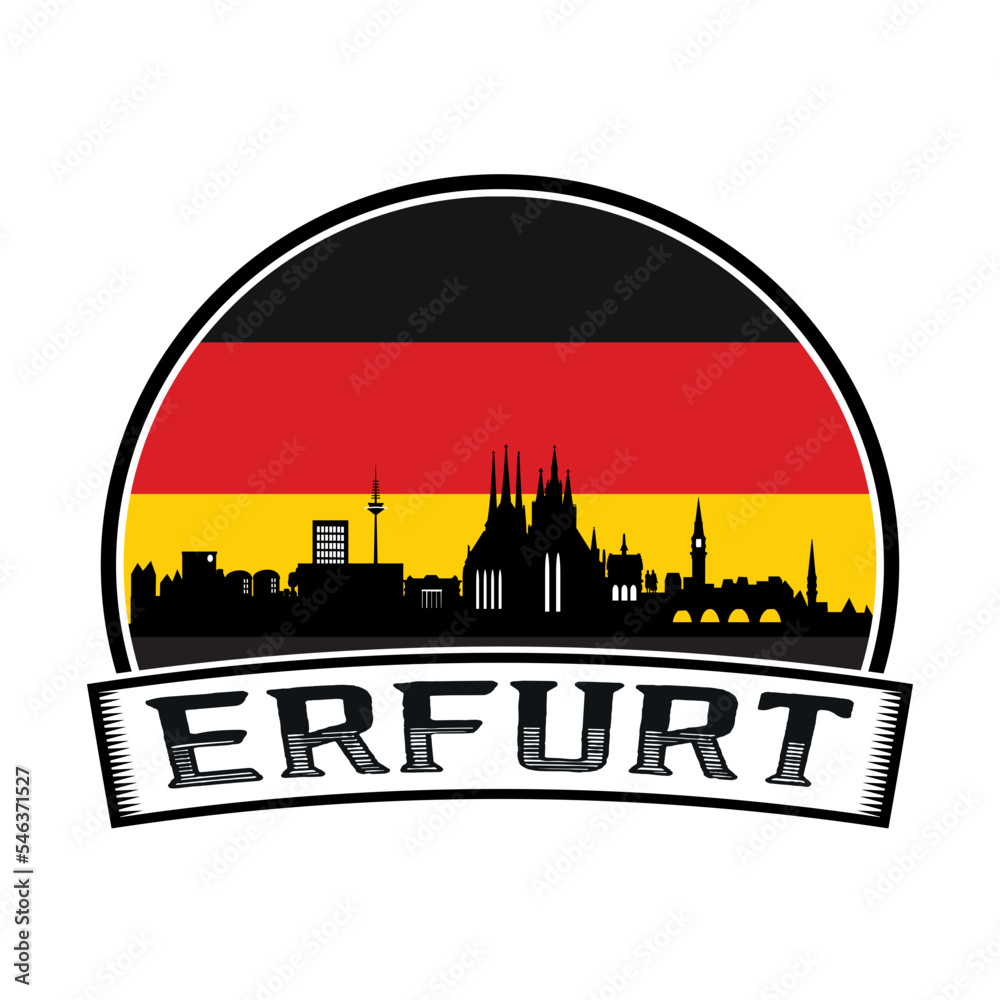 Erfurt Germany Skyline Sunset Travel Souvenir Sticker Logo Badge Stamp Emblem Coat of Arms Vector Illustration SVG