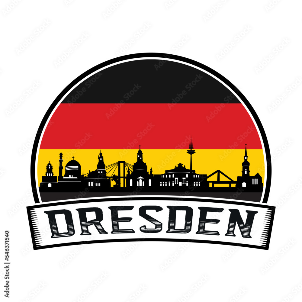 Dresden Germany Skyline Sunset Travel Souvenir Sticker Logo Badge Stamp Emblem Coat of Arms Vector Illustration SVG