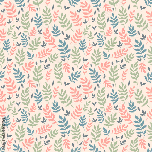 Linocut vector dark leaves on greenbackground. Seamless vector green leaves linocut grunge pattern. Linocut vector seamless print. Great for label, print, packaging, fabric.