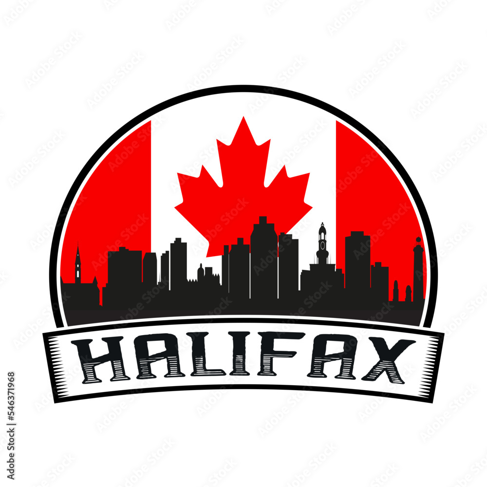 Halifax Canada Skyline Sunset Travel Souvenir Sticker Logo Badge Stamp Emblem Coat of Arms Vector Illustration SVG