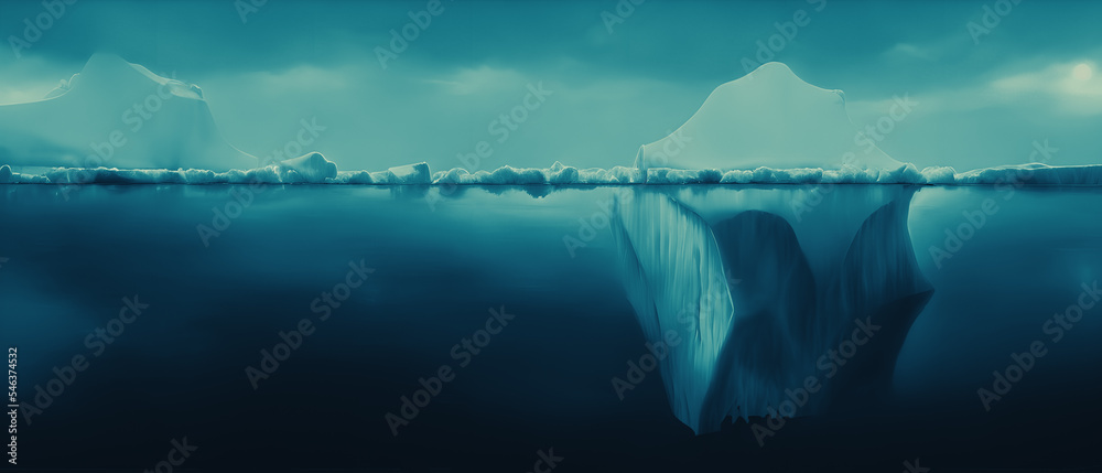 Fototapeta premium Artistic concept illustration of a iceberg under the sea, background illustration.