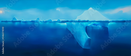 Artistic concept illustration of a iceberg under the sea  background illustration.