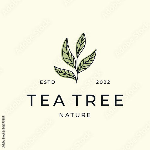 leaf tea line art logo vector template illustration design, green tea icon concept