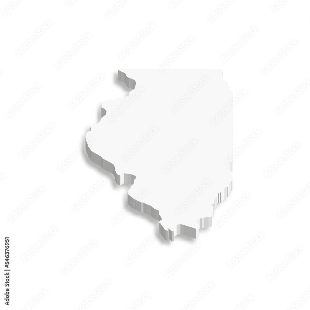 Illinois, state of USA - white vector 3D map of country area.