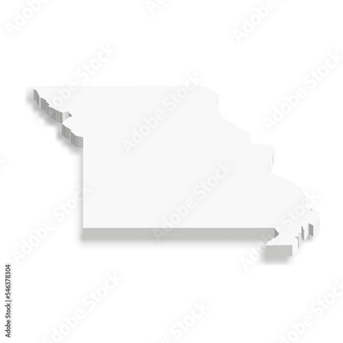 Missouri, state of USA - white vector 3D map of country area.