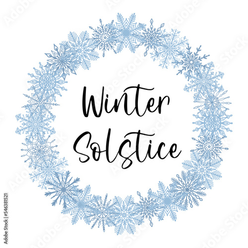 Winter Solstice greeting card with beautiful winter season festive snowflake design template. Vector