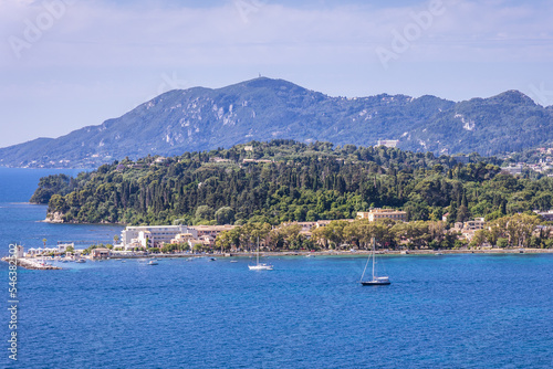 Garitsa Bay in Corfu city, view from Old Venetian Fortress, Greece