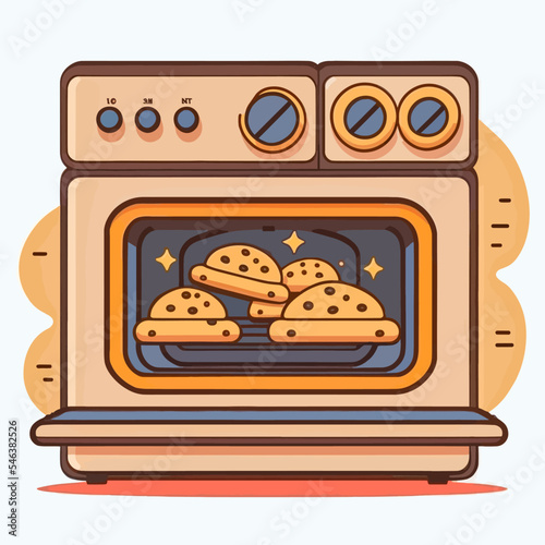 Vector of chocolate chip cookies in the oven