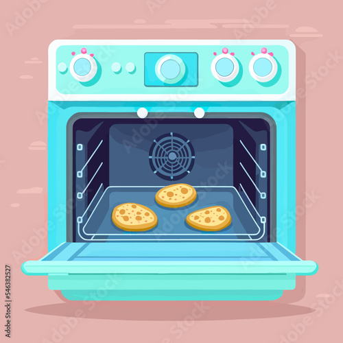 Vector of chocolate chip cookies in the oven