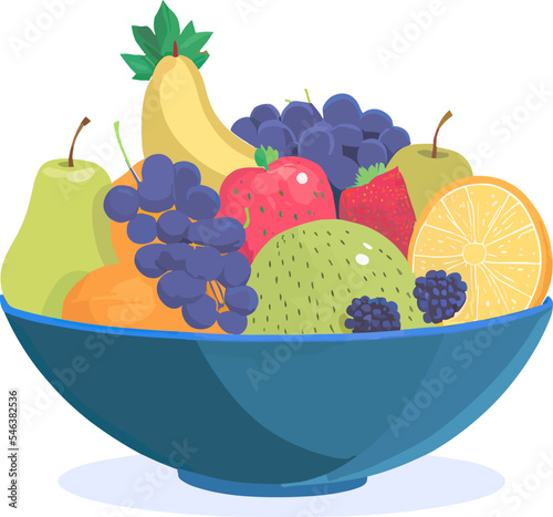 Vector of a colorful bowl of fruits on a white background photo