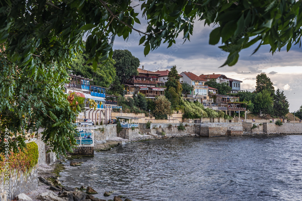Black Sea shore in historic part of Nesebar town, Bulgaria