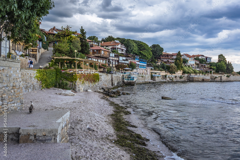 Black Sea coast in historic part of Nesebar city, Bulgaria