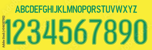 font vector team 2006 kit sport style font. football style font with lines. brazil font world cup. sports style letters and numbers for soccer team