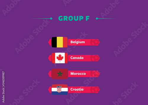 Football world cup, Qatar 2022. List of countries in Group F with flags. World cup.