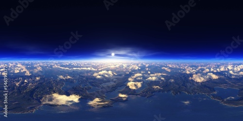 Fototapeta Naklejka Na Ścianę i Meble -  Panorama of clouds, HDRI, environment map , Round panorama, spherical panorama, equidistant projection, panorama 360, planet earth view from orbit, 3D rendering