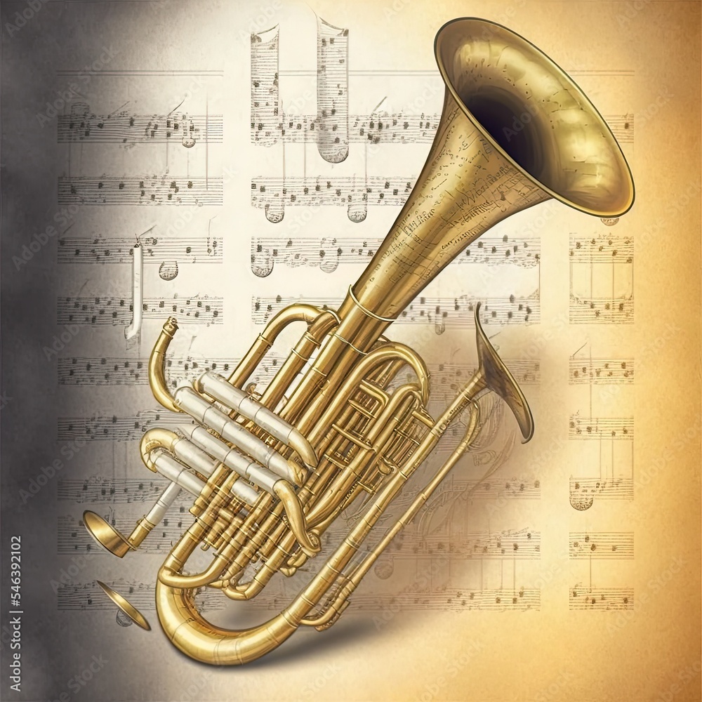 Naklejka premium Illustration of a metallic bugle with music notes