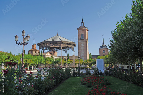 A partial view of the Cervantes Square in Alcalá de Henares in Spain