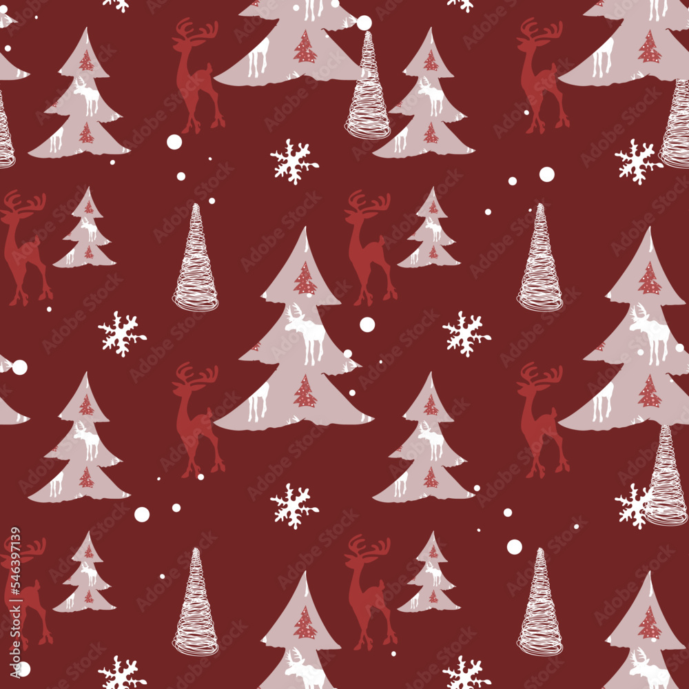 Pattern of moose and Christmas trees. Christmas seamless illustration, blank for designer, logo, icon, textile Pattern of moose and Christmas trees. Christmas seamless illustration, blank for designer, logo, icon, textile