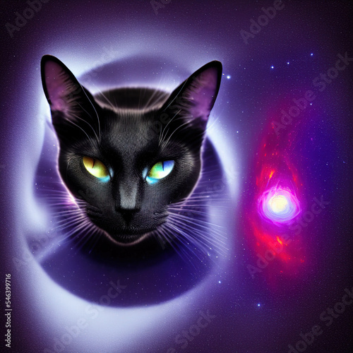 Illustration of a mystical multidimensional intergalactic cat, powerful aura.
Intervened AI generated image. photo