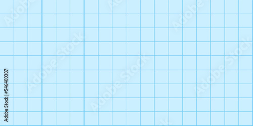 Notebook blue paper sheet, top view. Cage shape empty pattern. Horizontal clear education banner. Note line background