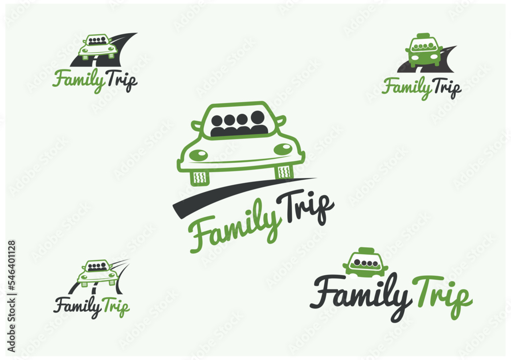 Obraz premium Family trip vector illustration, a car, and a minivan concept