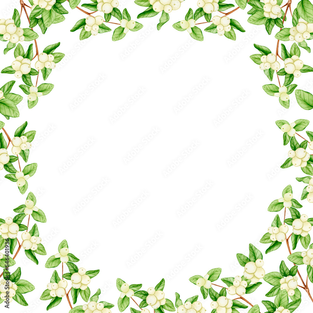 Round frame made of branches with white berries. Watercolor illustrations for Christmas, New Year, birthday, wedding. Design for postcards, invitations, congratulations, cards, logos, tags, labels. Round frame made of branches with white berries. Watercolor illustrations for Christmas, New Year, birthday, wedding. Design for postcards, invitations, congratulations, cards, logos, tags, labels.
